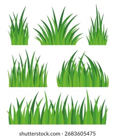 Six different bunches of green grass create a natural and vibrant scene