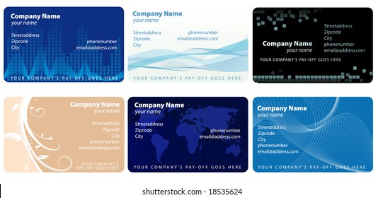 Six different business card backgrounds that can be used for your company's identity