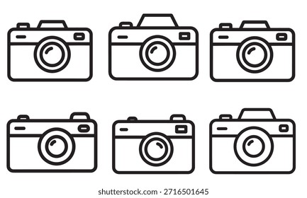 Seis diferentes iconos de línea de cámara colección para Fotografía y diseños relacionados con los medios