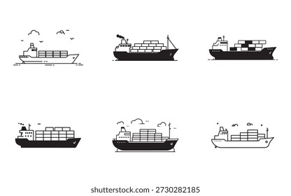 Seis ilustraciones diferentes de la nave de carga aisladas sobre fondo transparente