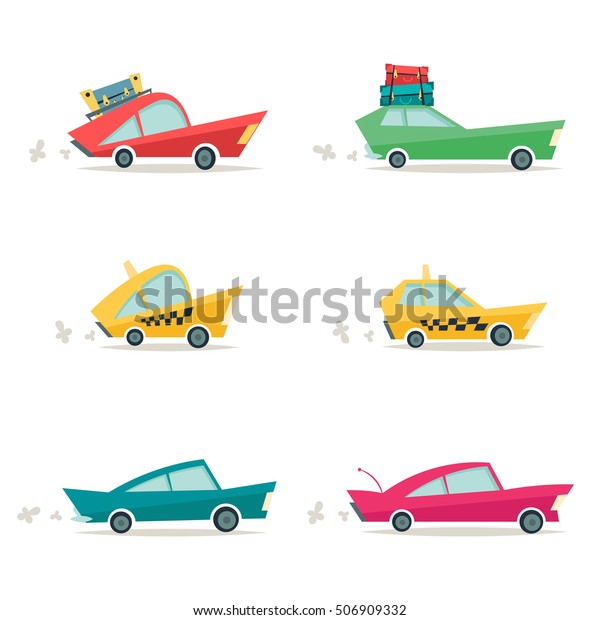 Six\
Different Cars. Old Cartoon Style. Vector\
Set
