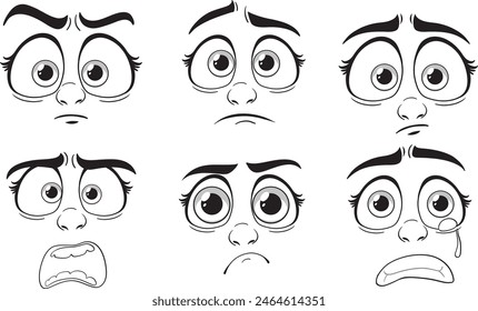 Six different cartoon facial expressions