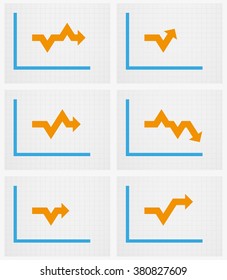 six different charts with arrow on graph paper