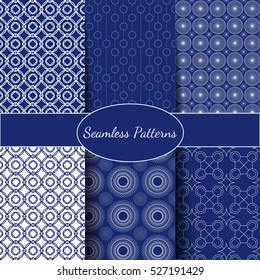 Six Different Classic White&Blue Patterns, Vector EPS10.