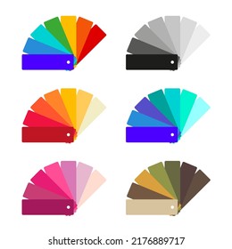 Six different color fans set. Flat vector illustration isolated on white background.