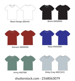 Six different color guide for T-shirts. Vector t-shirt color pattern design. Good asset for demonstration, design, and business needs.