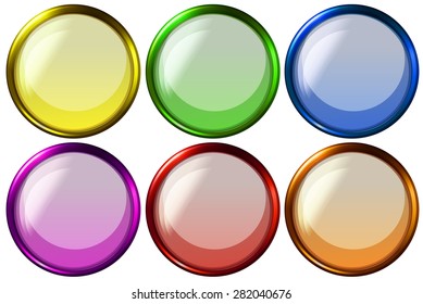 Six different color of round buttons in simple design