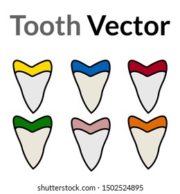 Six different color shark teeth/tooth vectors.