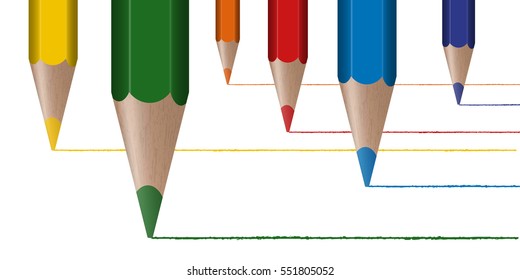 six different colored pencils draw lines from right to left