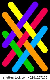 six different colored strokes crossing each other on a black background