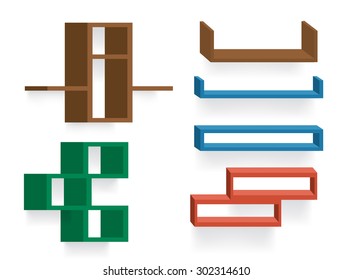 Six different colorful vector shelf designs