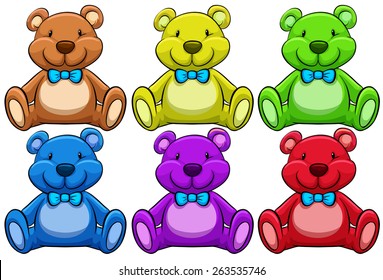 Six different colors of teddy bear