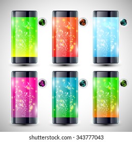 Six different coloured batteries, vector