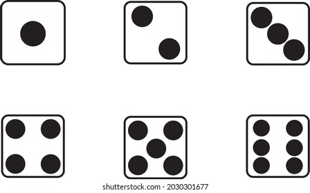 Six different dots of dice sides from one to six