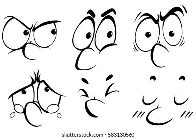 Six different facial expressions illustration