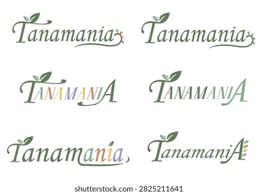 Six different logo design of tanamania. Combining the word tanaman and mania. Can be used for indonesian gardening shop or logo for company involved in agriculture, social media post, sticker, etc