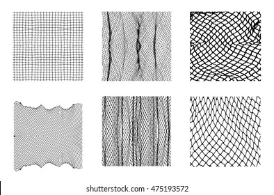 Six Different Net Patterns. Rope Net Vector Silhouette. Soccer, Football, Volleyball And Tennis Net Pattern. Fisherman Hunting Net Rope Texture / Pattern.