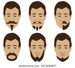 Six different options for displaying facial hair