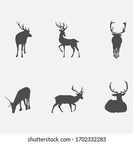 six different perspective silhouette of reindeer.