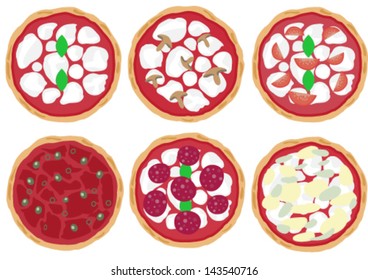 Six different pizza