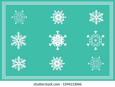 Six different snowflakes models. Snowflakes on blue background