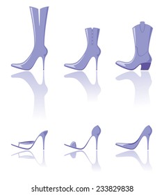 Six different styles of shoe.