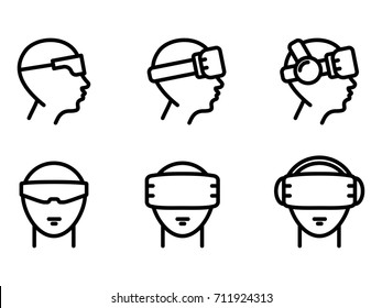 Six different VR glasses icons. Various type of VR glasses. Vector illustration.