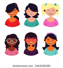 seis rostros diferentes de mujeres con gafas y diferentes colores de pelo