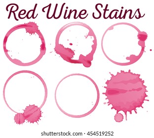 Six diffferent red wine stains illustration