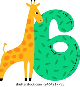 Six Digit With Giraffe Vector Illustration