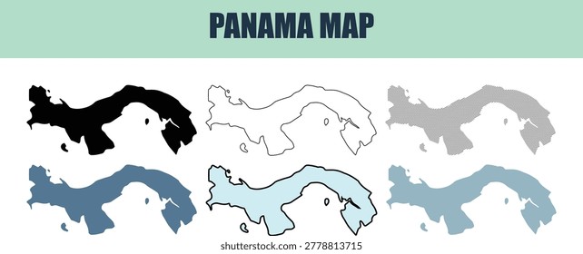 Six distinct visual styles of Panama's geographical outline are presented for diverse design needs. Useful for informational graphics and digital media.