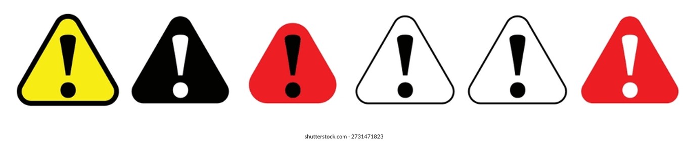 Seis iconos de triángulo de exclamación de advertencia distintos.