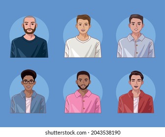 seis personajes del grupo masculino de diversidad