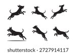 Six Dog Silhouettes Running in Sequence Jumping Action