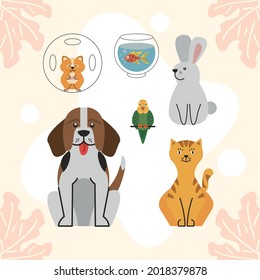 six domestics pets group characters