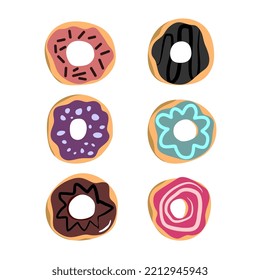 Six donuts elements isolated on white background.