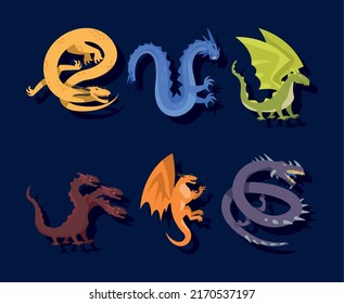 six dragons creatures set icons