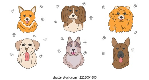 six drawings of dogs in the doodle style