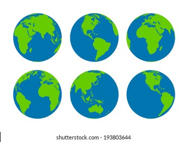 Six  Earth globes