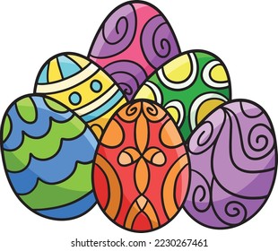 Six Easter Eggs Cartoon Colored Clipart