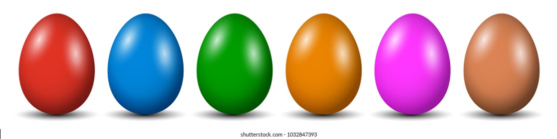 Six Easter eggs, collection of colored eggs, Easter symbol - for stock