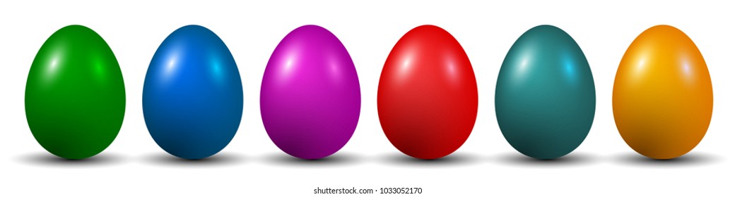 Six Easter eggs, collection of colored eggs, Easter symbol - vector