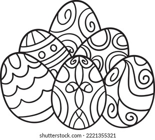 Six Easter Eggs Isolated Coloring Page for Kids