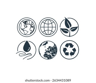 Six Eco Friendly Icons Set for Global Sustainability