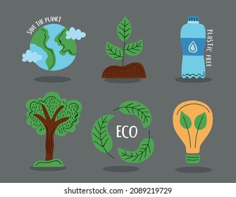 six eco friendly set icons