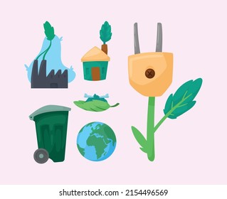 six eco friendly set icons