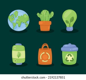 six eco friendly set icons