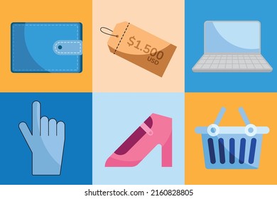 six ecommerce online set icons