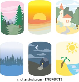 six ector illustrations of seasons and nature