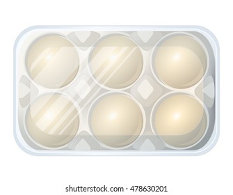 Six Eggs In Craft Box With Transparent Plastic Lid, View From Above.